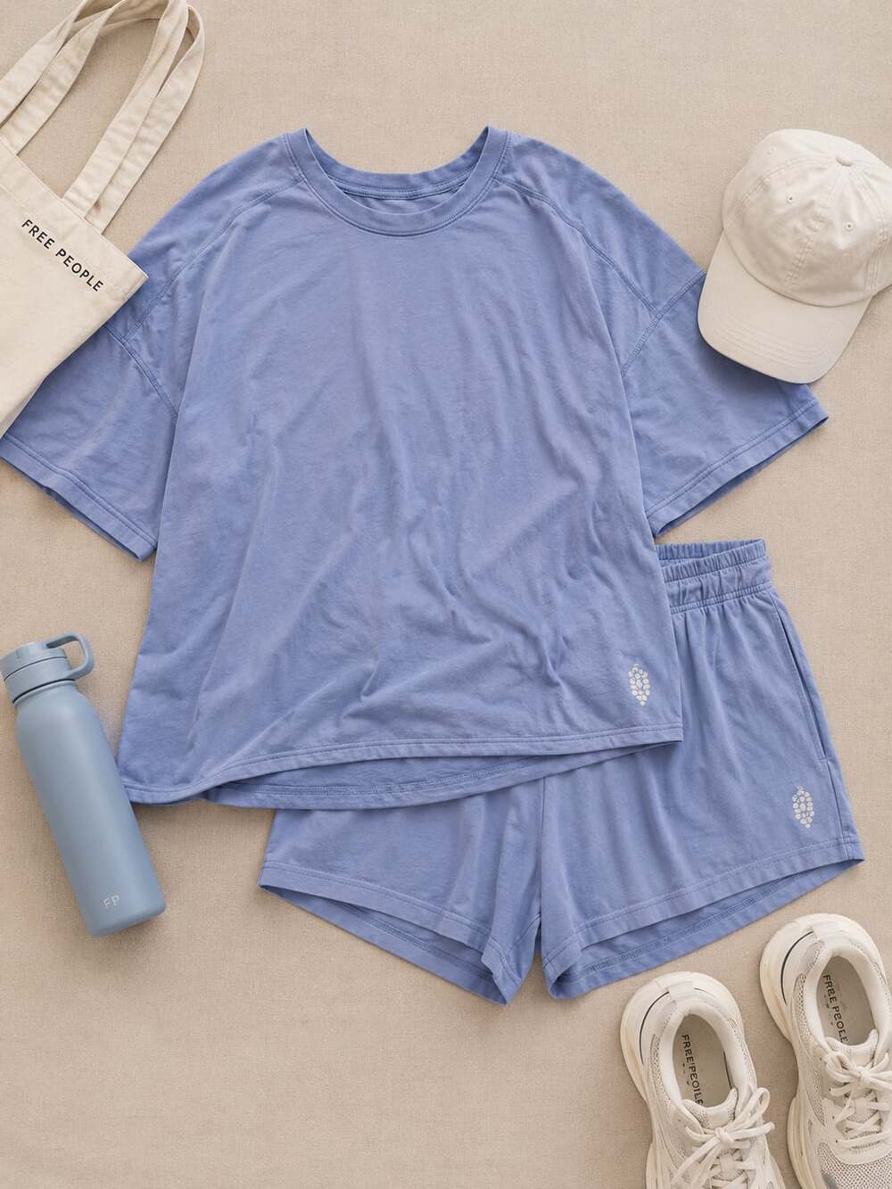 Free People Movement Short-Sleeve Trapeze T-Shirt and Shorts Set (g17)